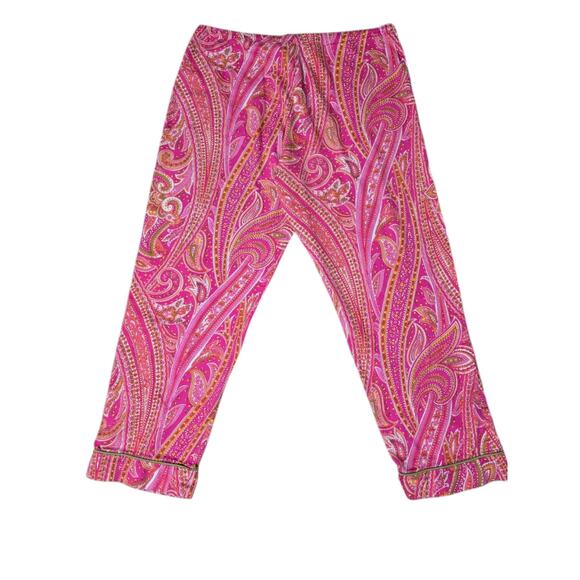 Bed Head Cropped‎ Pajama Pants M Pink & Green Paisley PJ Bottoms 100% Cotton - Picture 3 of 11